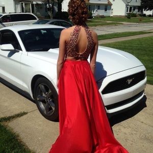 Two piece red prom dress